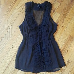 Sheer black ruffle Guess top.